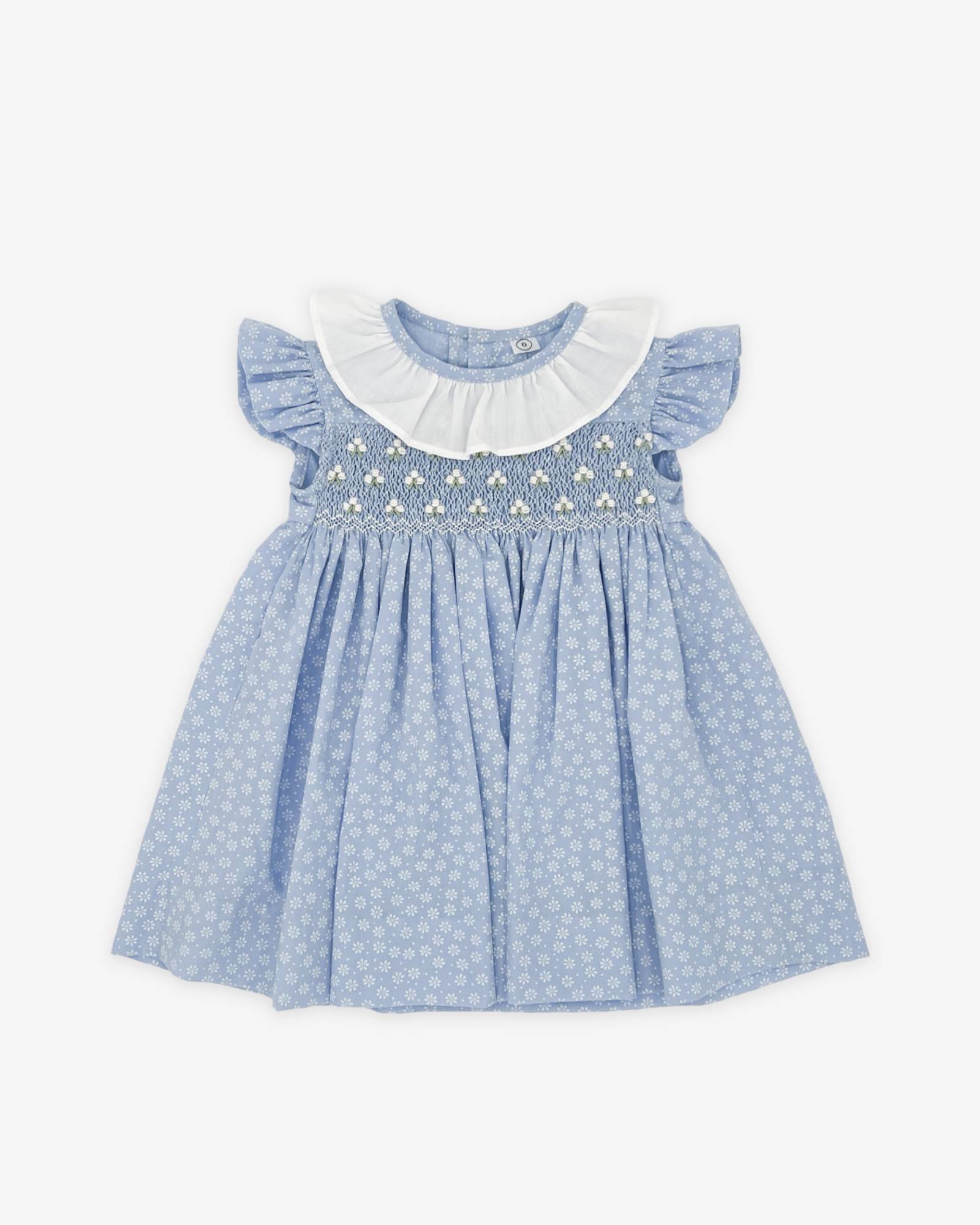 Girls Light Blue Floral Hand-Smocked Carolina Dress, 0-3 Months by Little Andes Girls Light Blue Floral Hand-Smocked Carolina Dress, 0-3 Months by Little Andes
